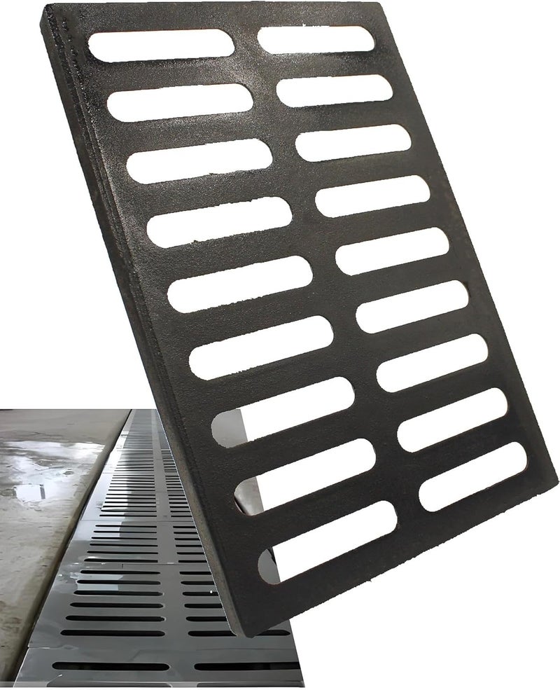 masslunt Cast Iron Drain Grate 17x12 in, B-Class 28100 lbs Heavy-Duty Driveway Channel Cover, Outdoor Trench Drainage Grate, Black Rectangle Metal Sewer Cover for (True 17.3x12) - Image 1